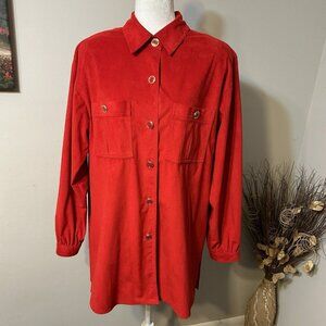 Vtg Da-Rue of California Women Button Up Shirt Red Suede Pockets Size 12 ?! EUC